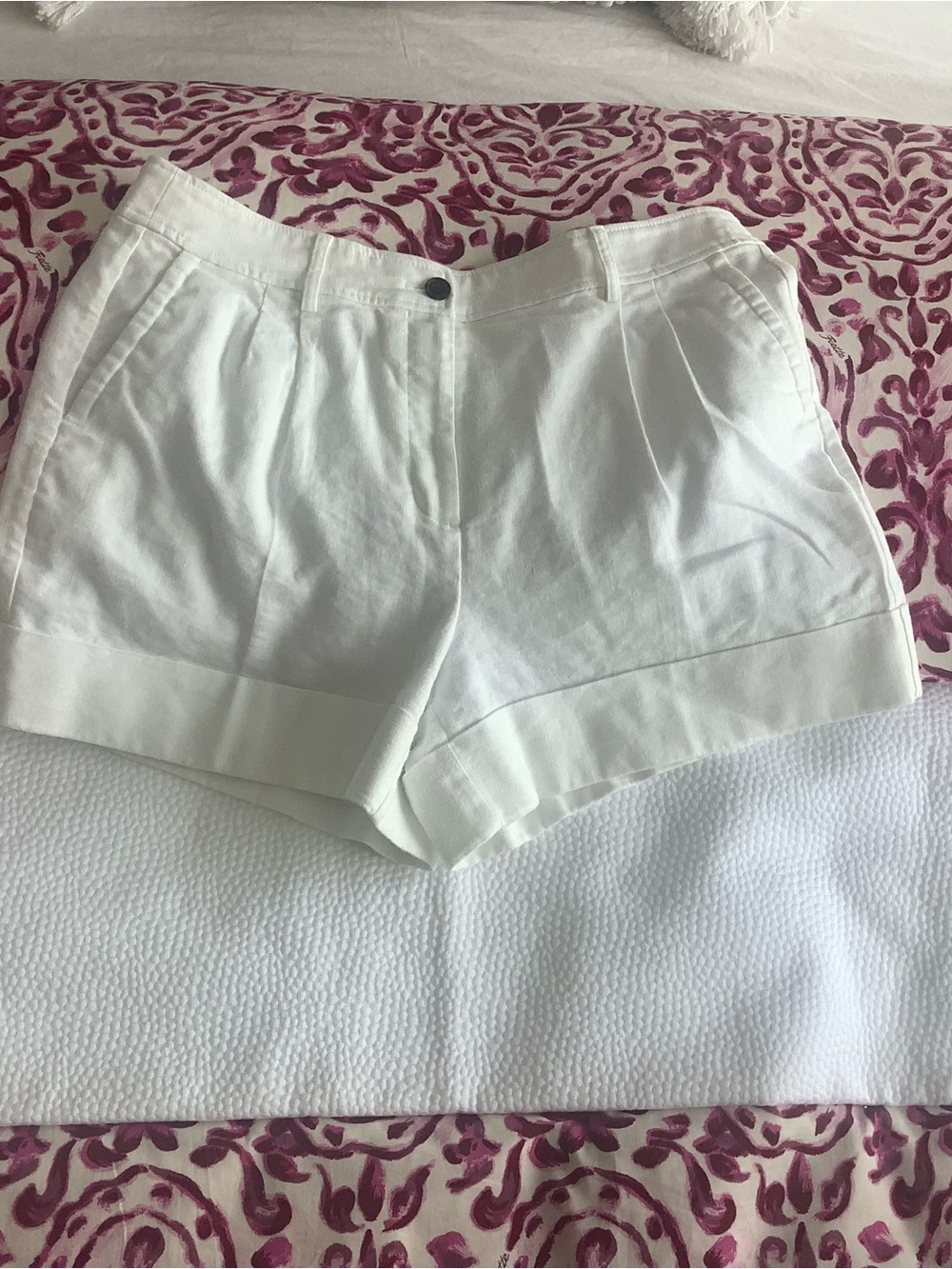 J. Crew White Pleated High-Rise Cuffed Shorts